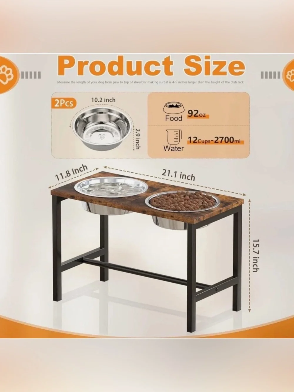 Piskyet Extra Large Elevated Dog Bowls Metal Raised Dog Bowl Stand 2 XLarge bowl